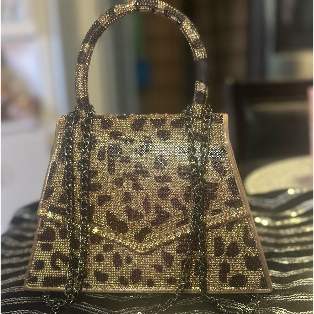 Leopard rhinestone hand bag
